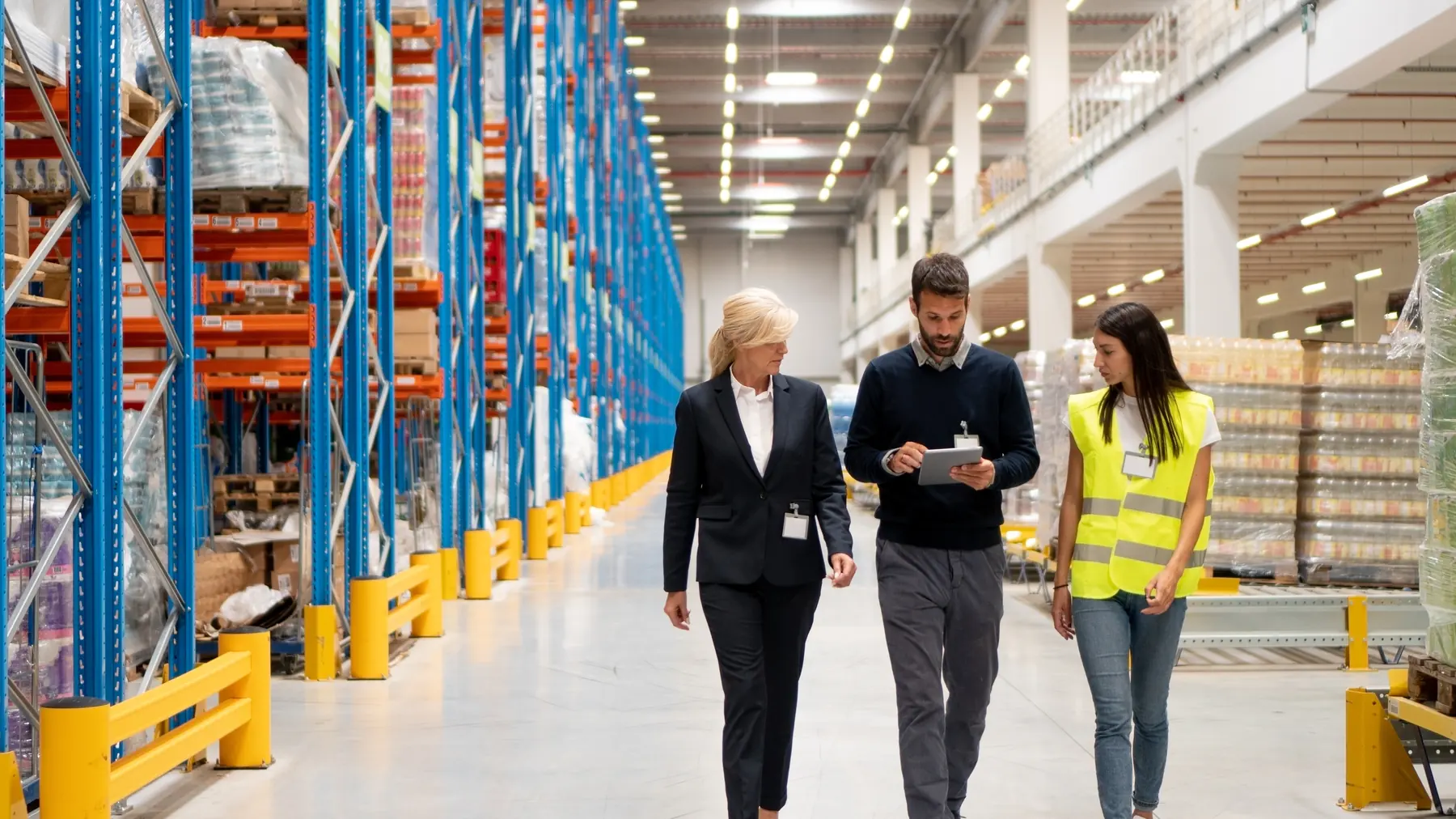 Distribution staff in a beverage warehouse